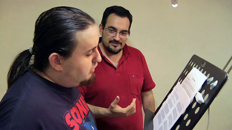 Chema Bazán coaching an actor's read in the studio